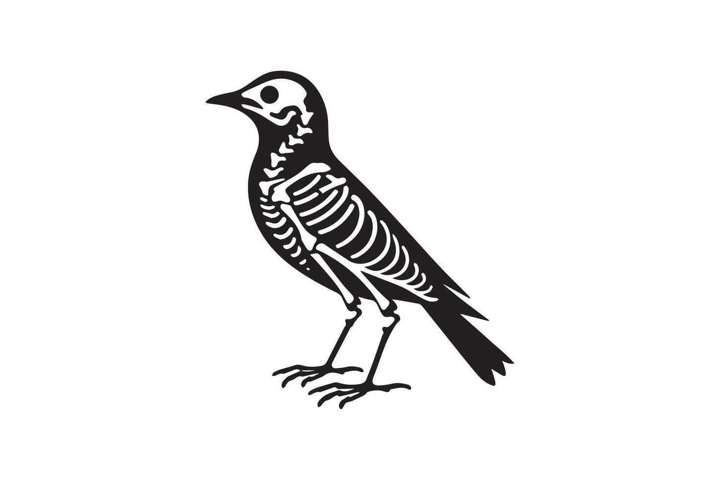A black and white illustration of a bird with a skeleton vector