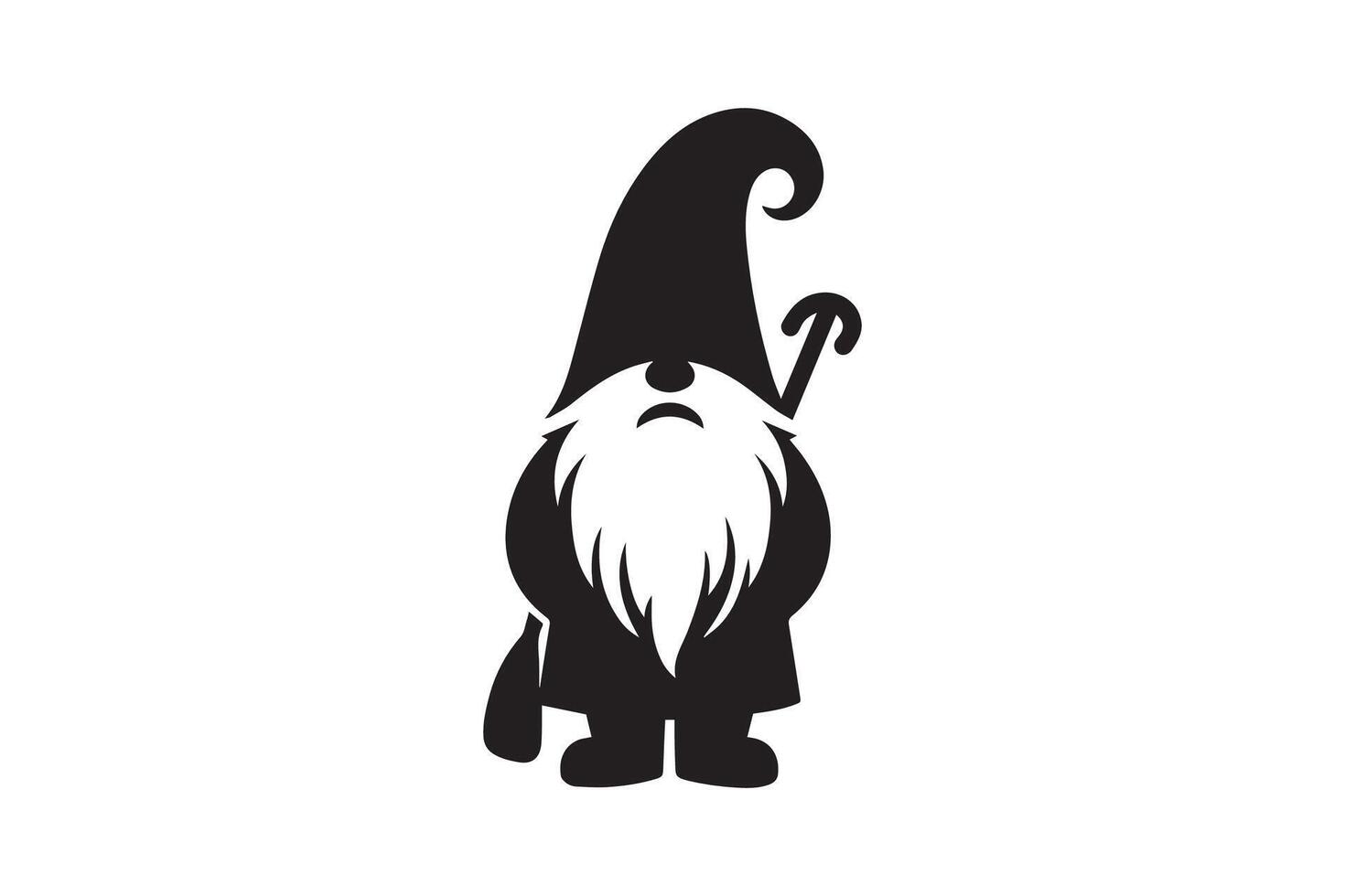 A black and white illustration of a gnome with a long beard vector