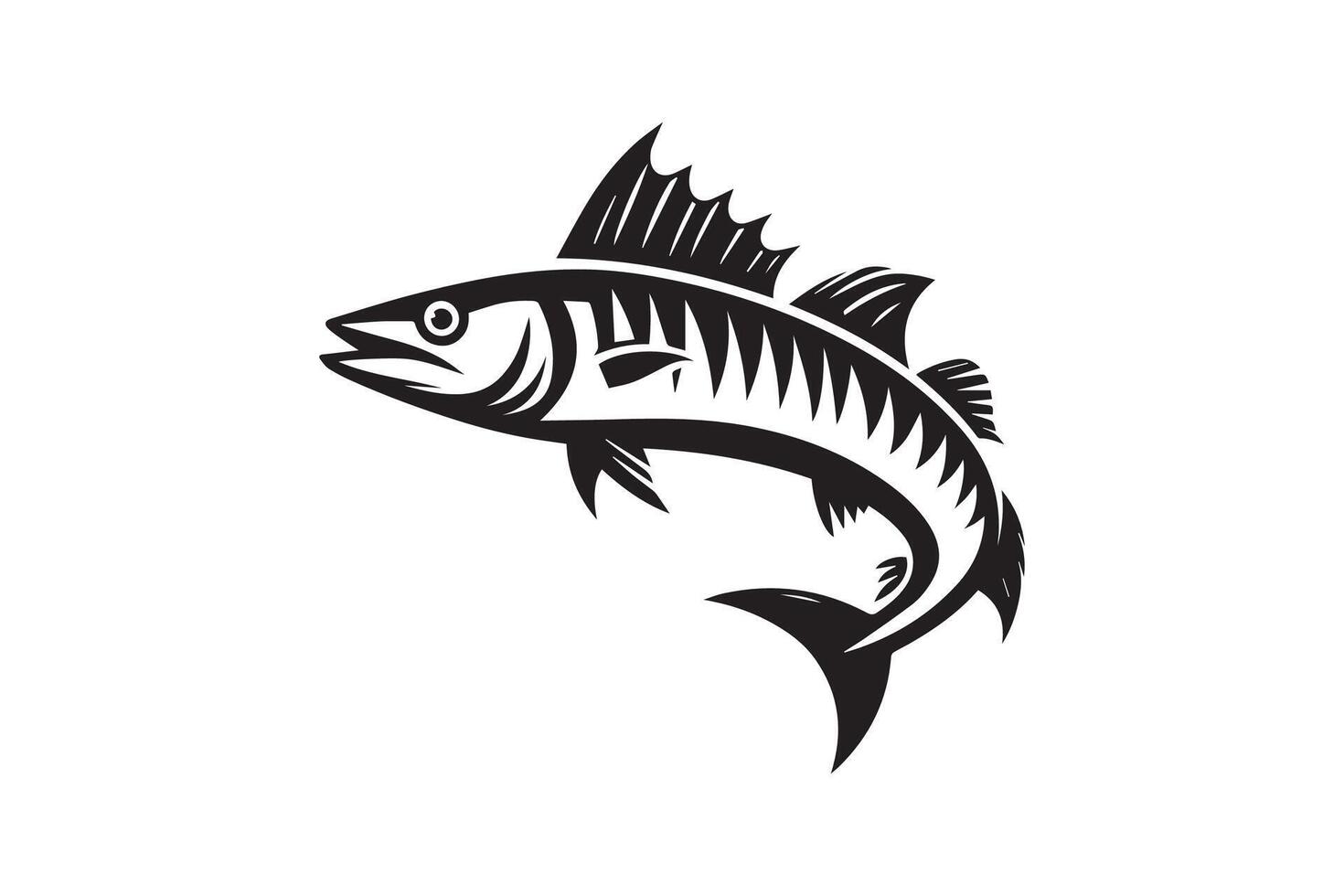 Fish logo design, black and white illustration vector