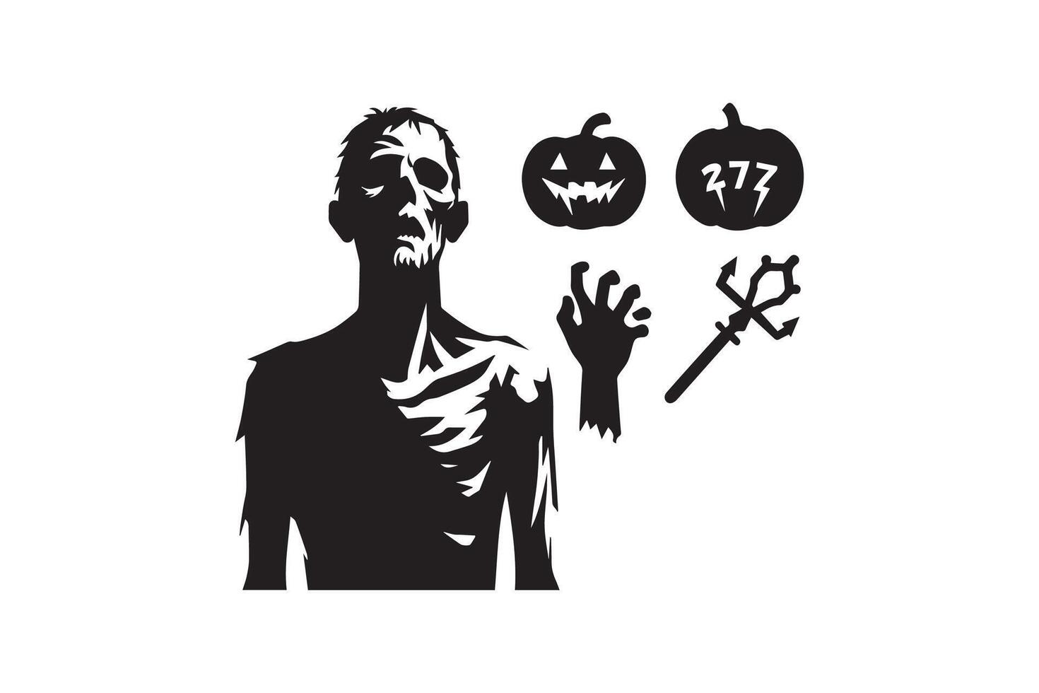 Halloween zombie with pumpkin and other symbols vector