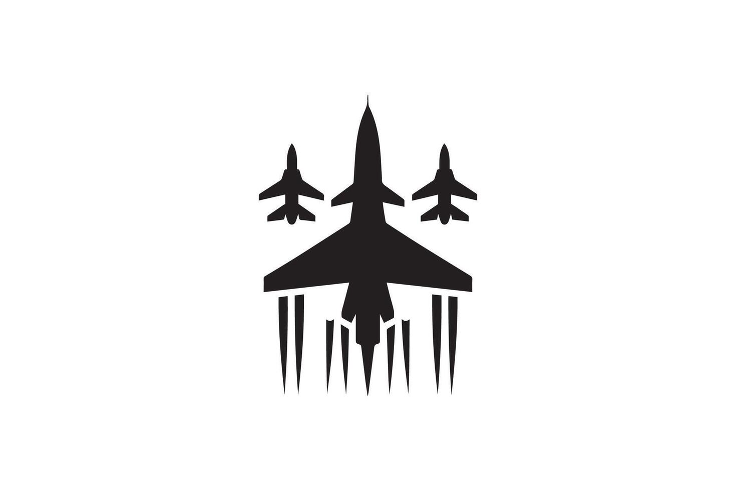A black and white logo of a fighter jet vector