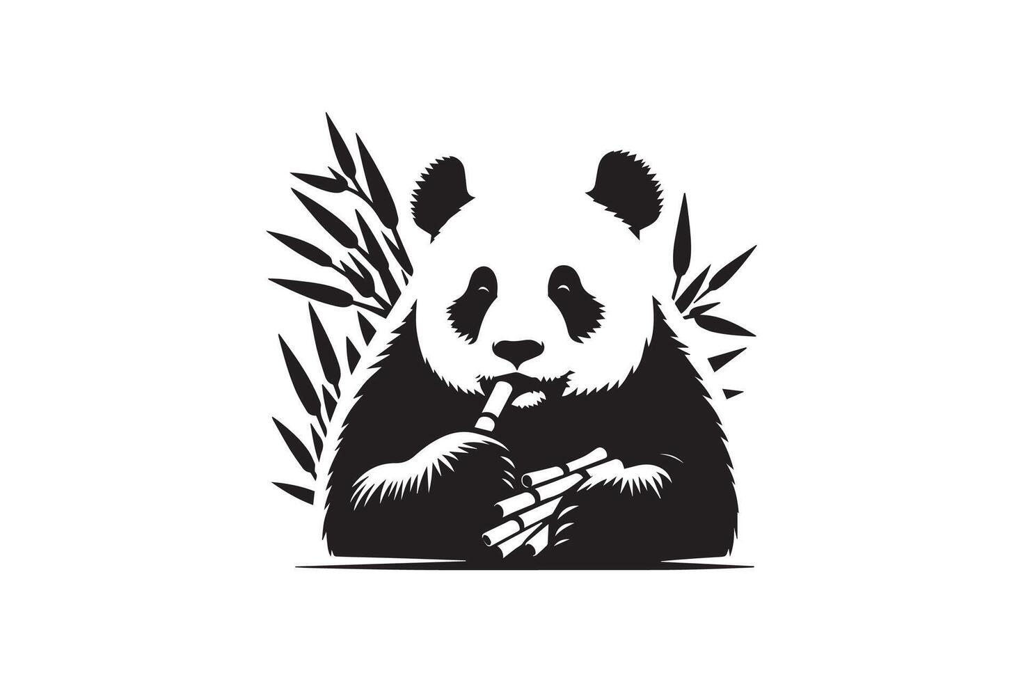 A panda bear eating bamboo leaves on a white background vector