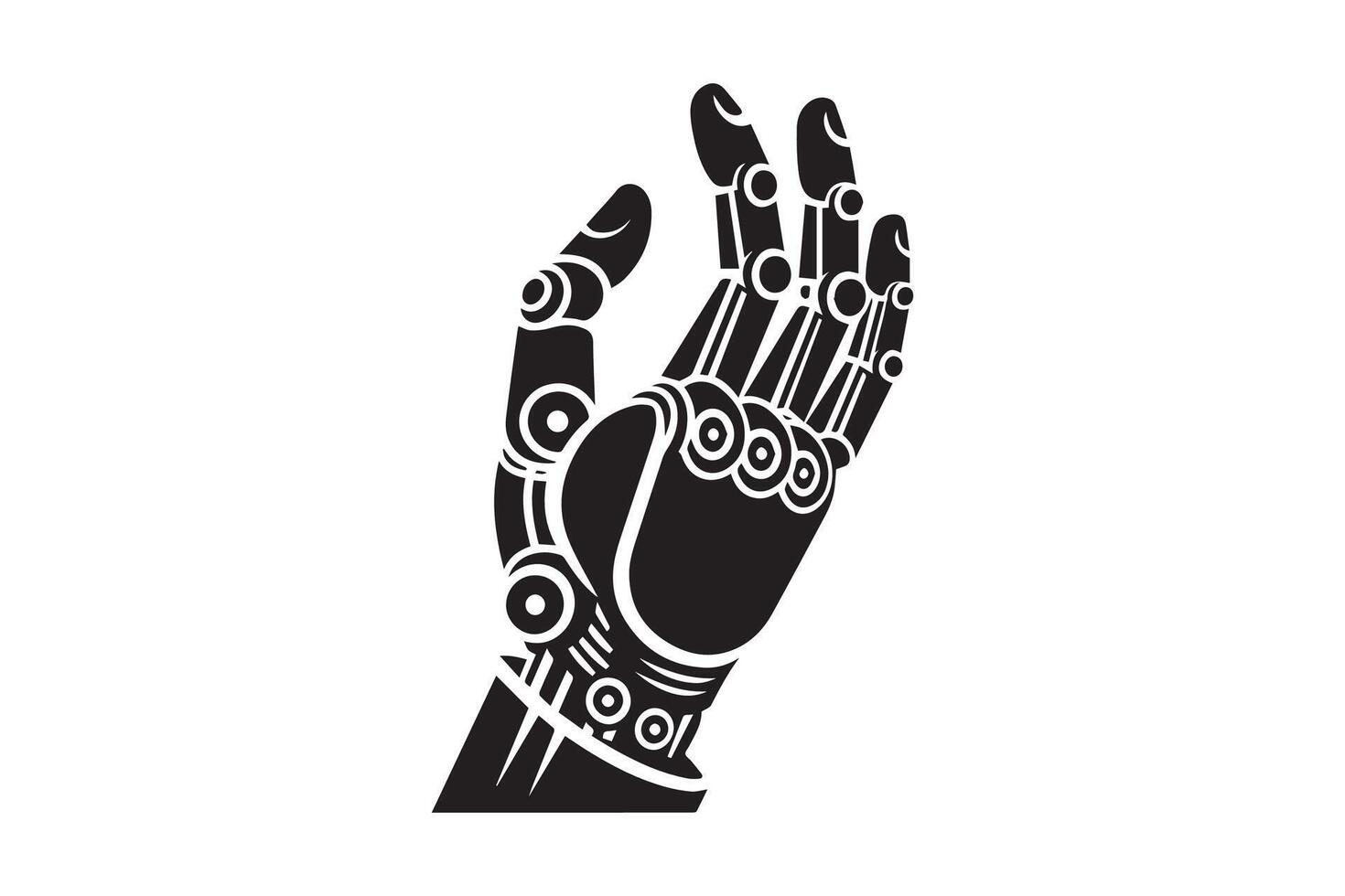 A black and white illustration of a hand with a robot arm vector