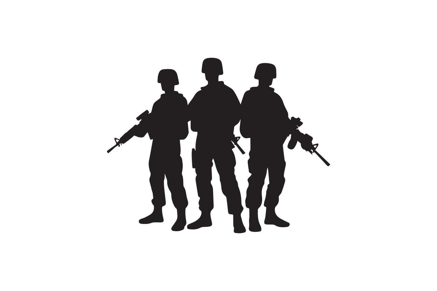 Three soldiers standing in silhouette on a white background vector