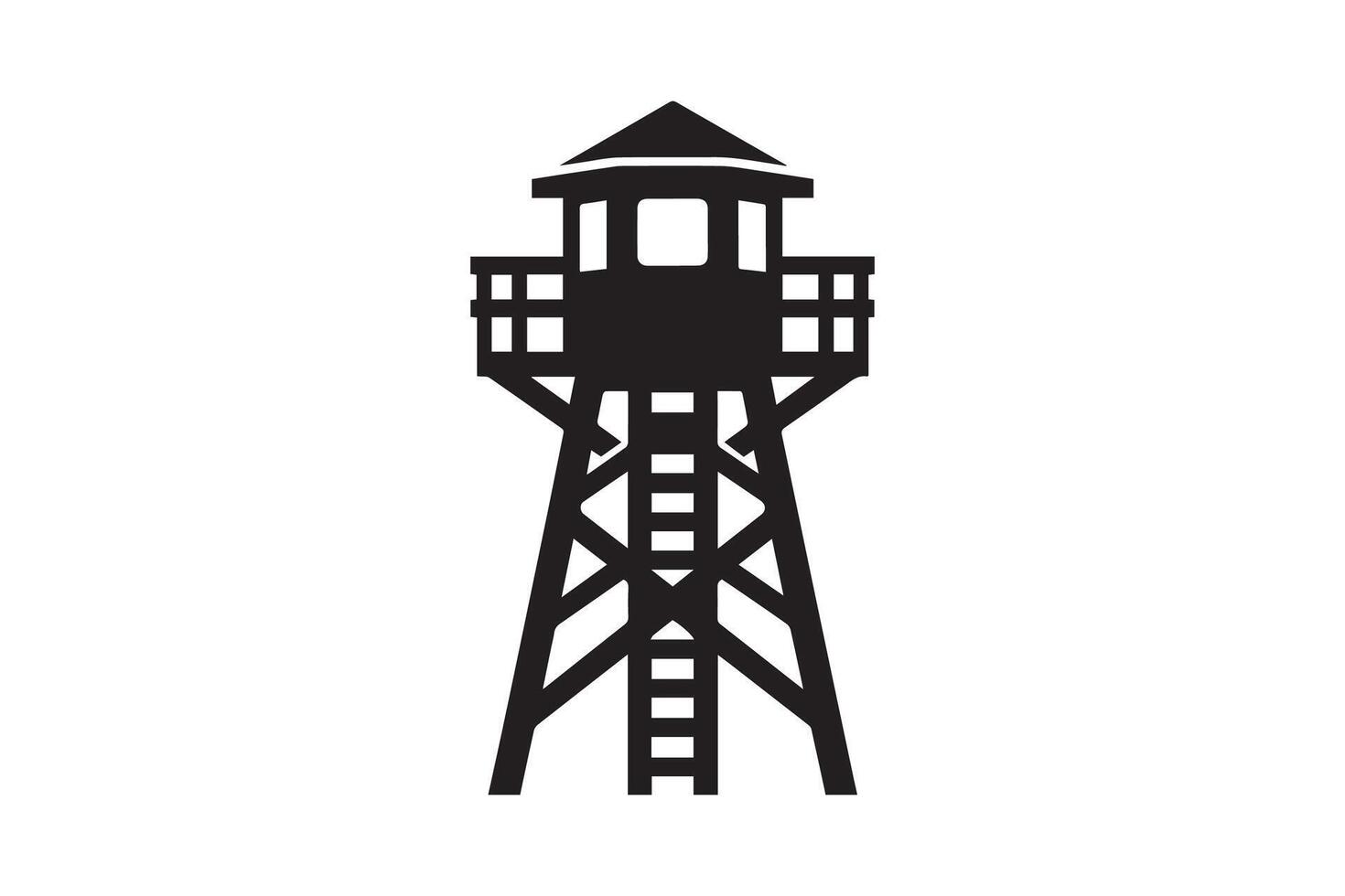 A black and white silhouette of a tower with a ladder vector