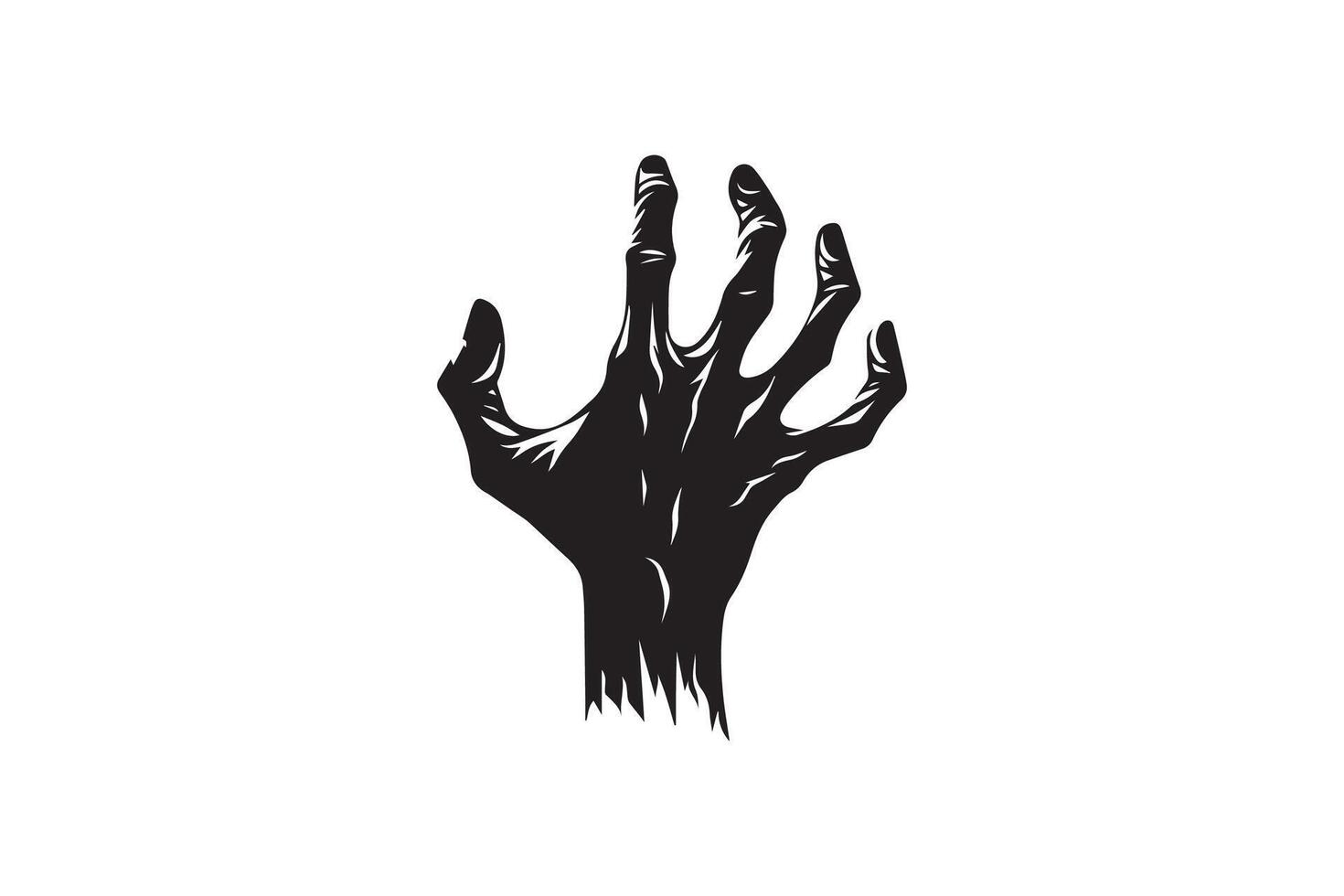 A black and white illustration of a hand with a zombie face vector