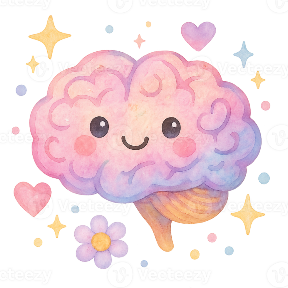A cute brain with stars and hearts png