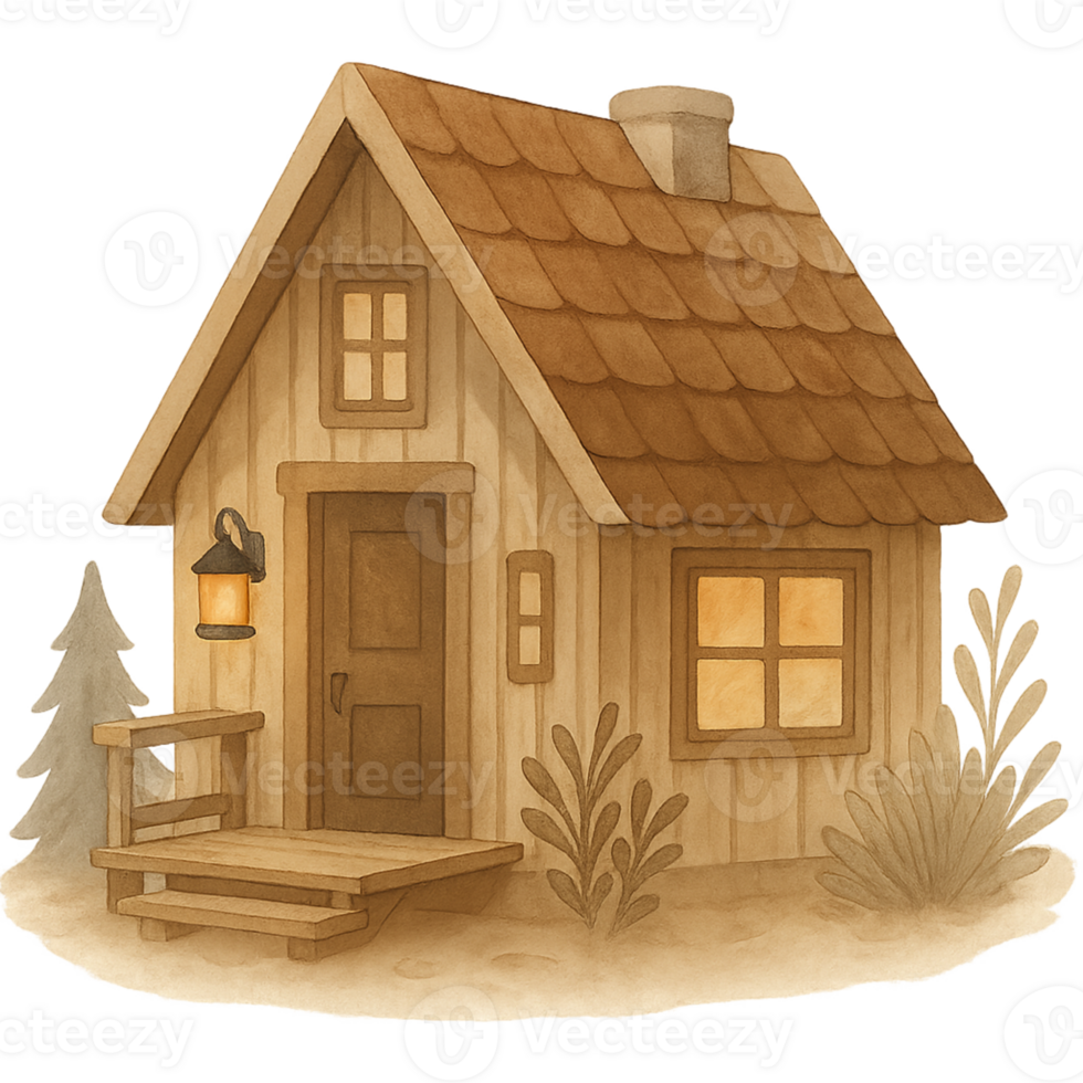 A small wooden house with a lantern on the roof png