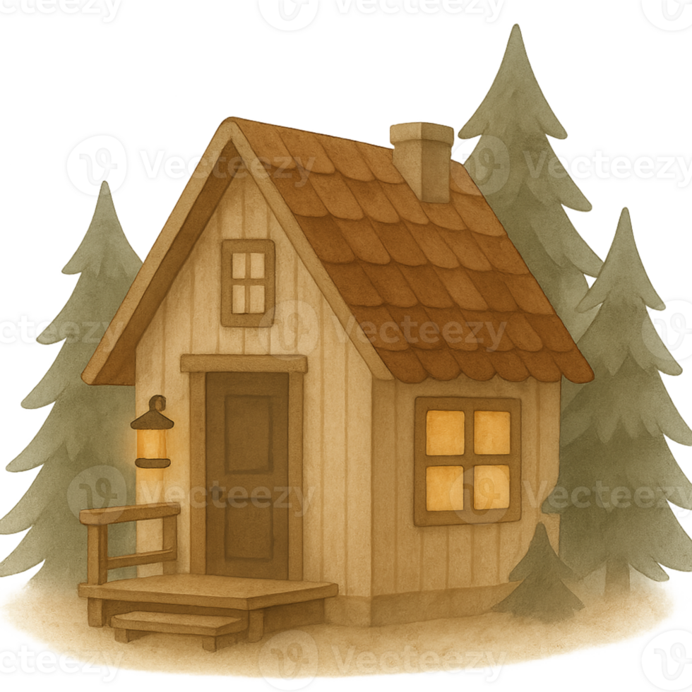 A small wooden house with a porch and a lantern png