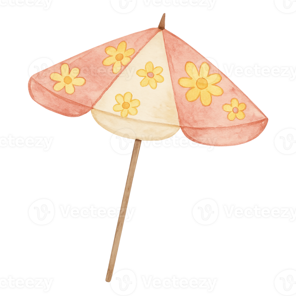 A pink and yellow umbrella with flowers on it png