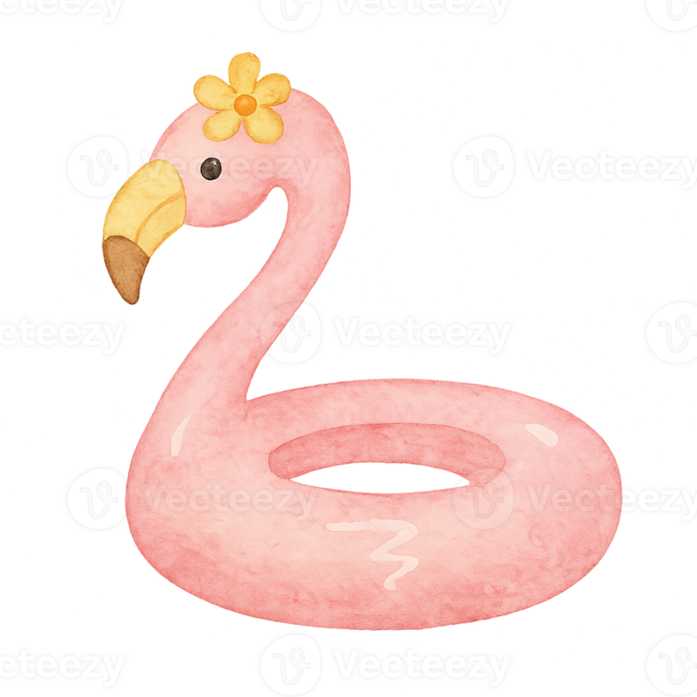 A pink flamingo with a flower on its head png