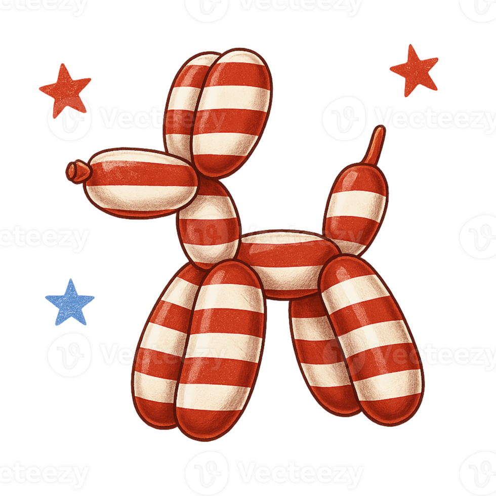 A red and white balloon dog with stars png
