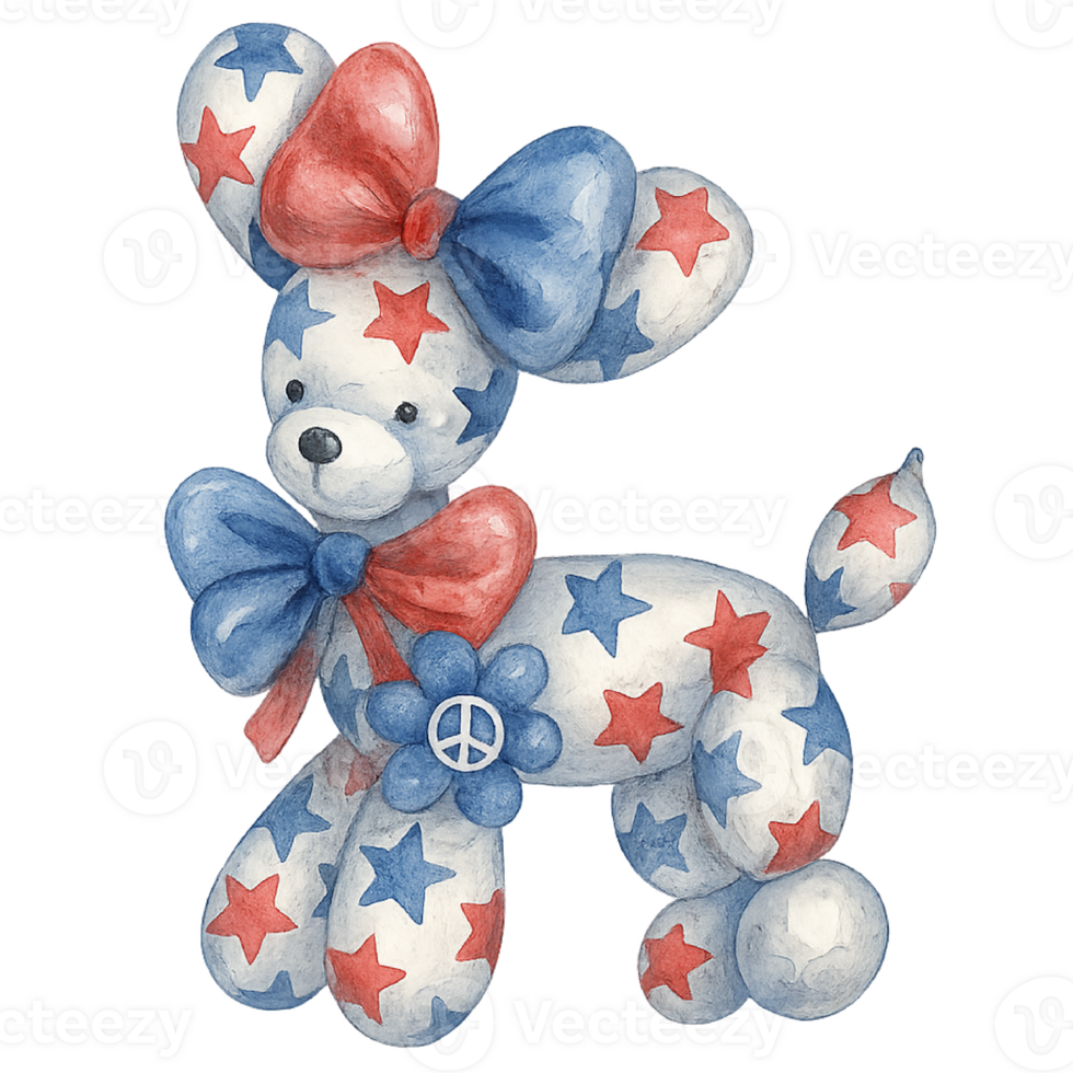 A poodle dog with stars and stripes bow png
