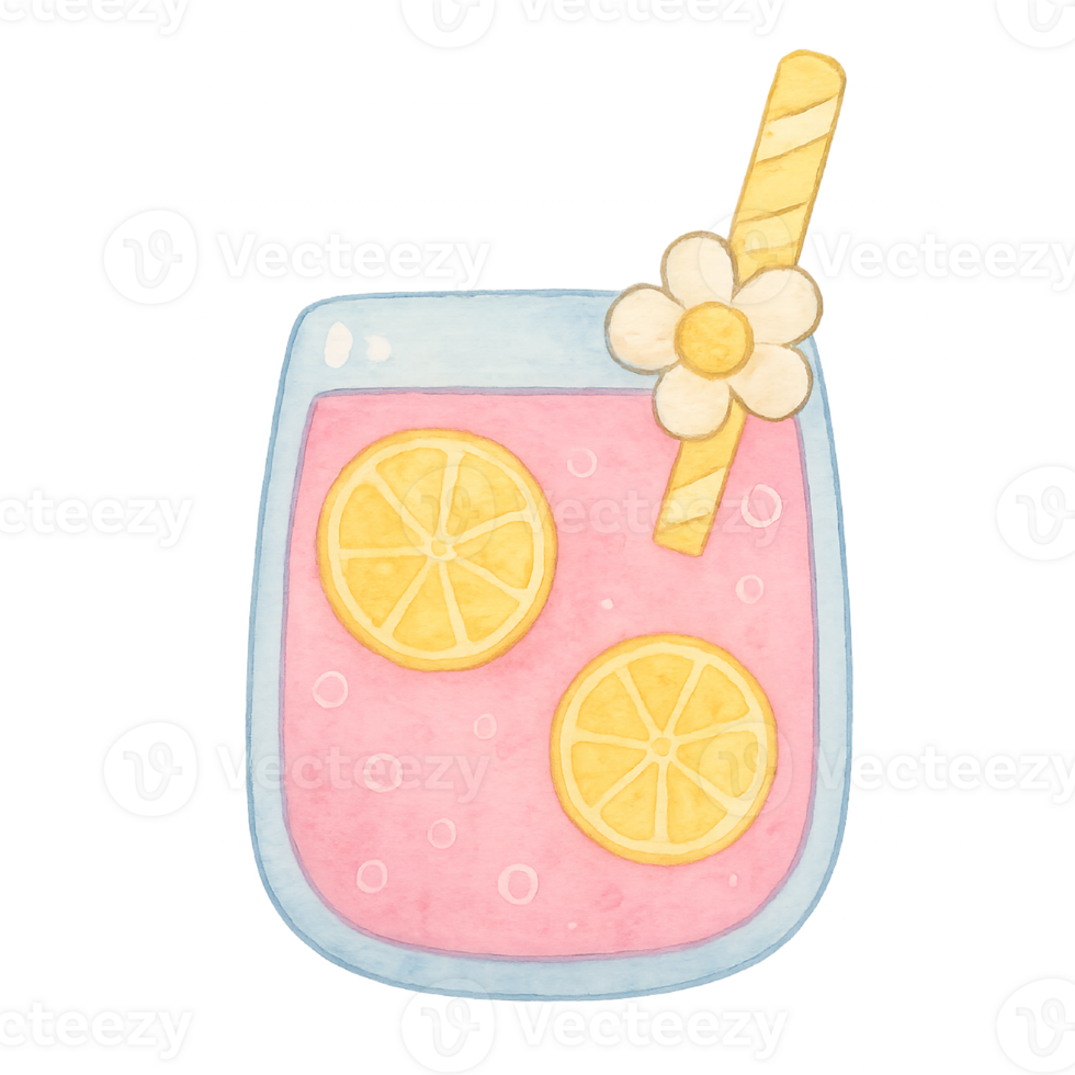 A pink drink with lemon slices and a straw png