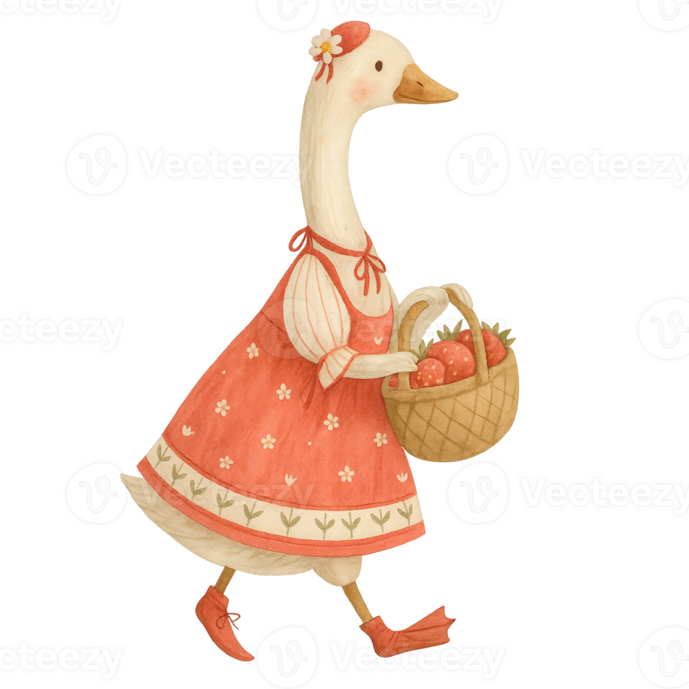 A duck in a dress carrying a basket png