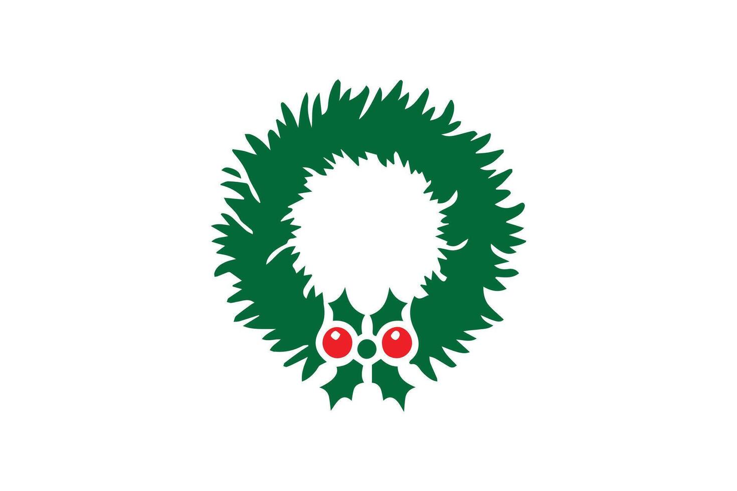 A christmas wreath with red eyes and green leaves vector