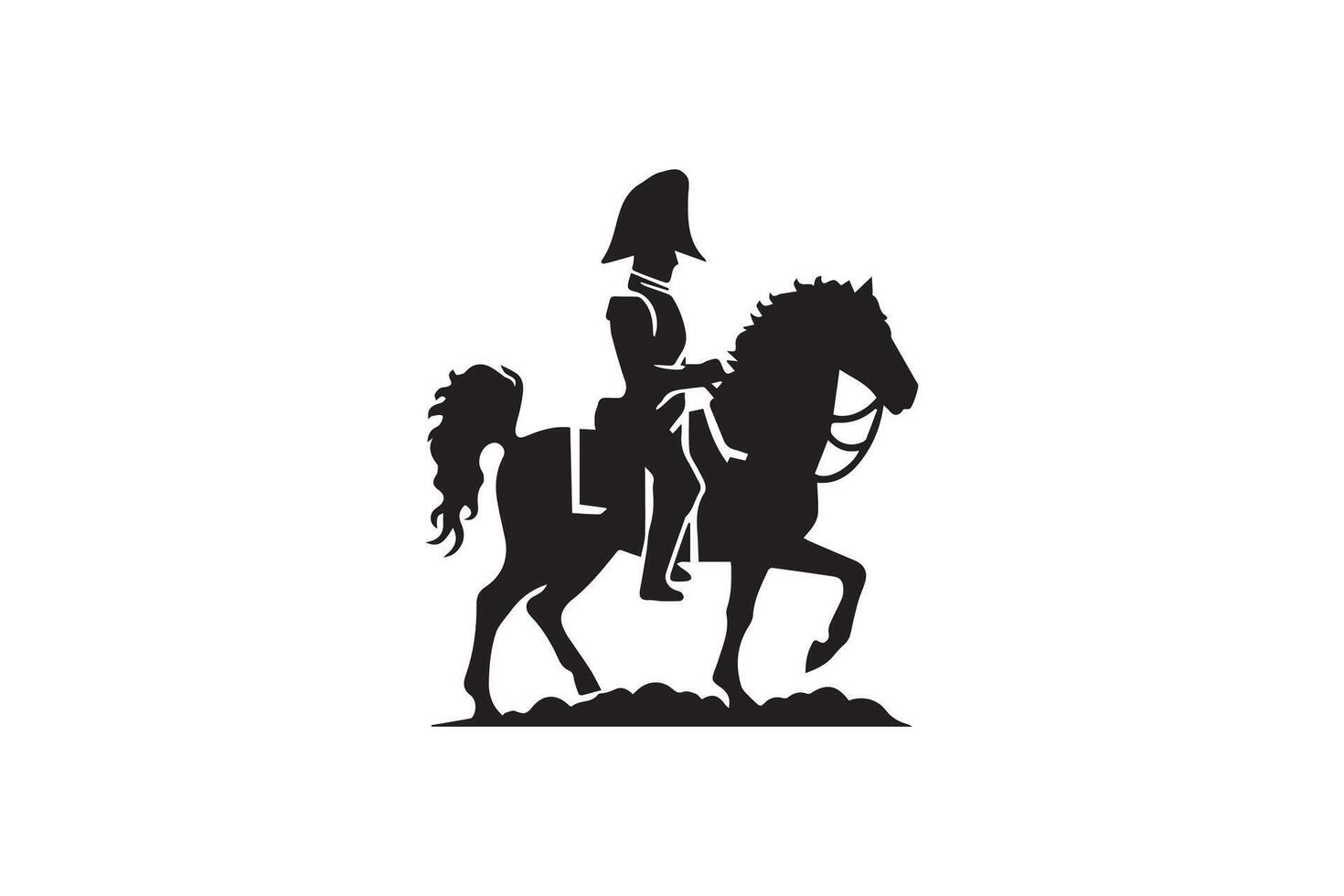 A black and white silhouette of a man on a horse vector