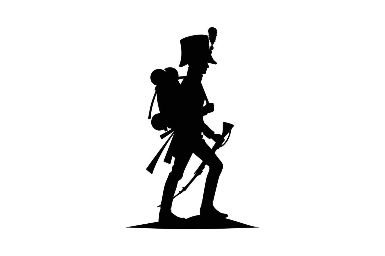 A silhouette of a soldier with a backpack and hat vector