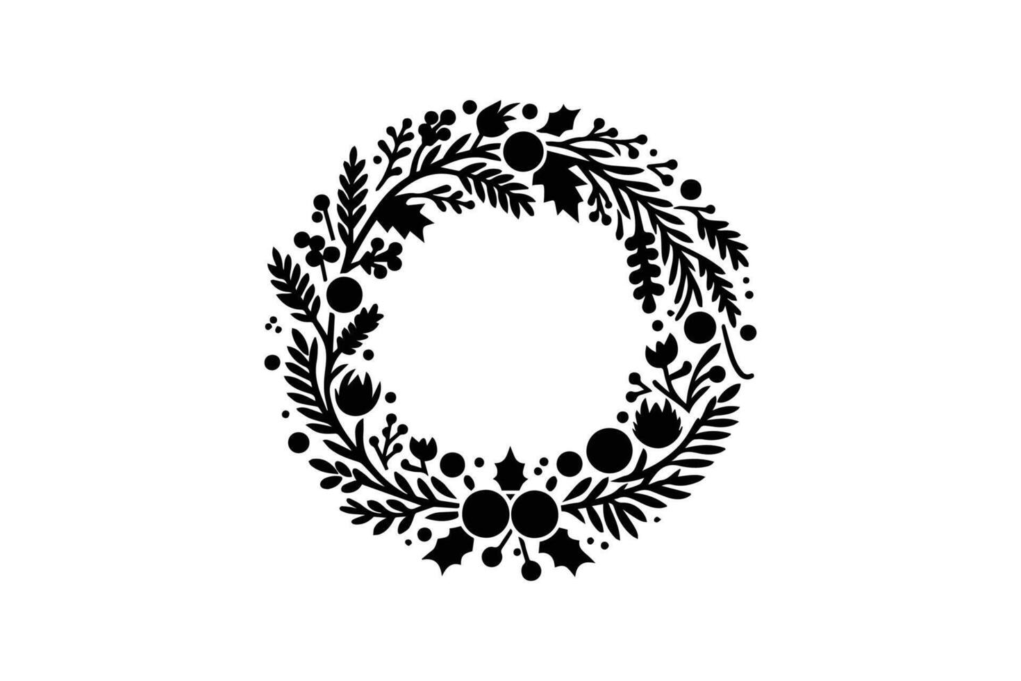 A black and white illustration of a wreath vector