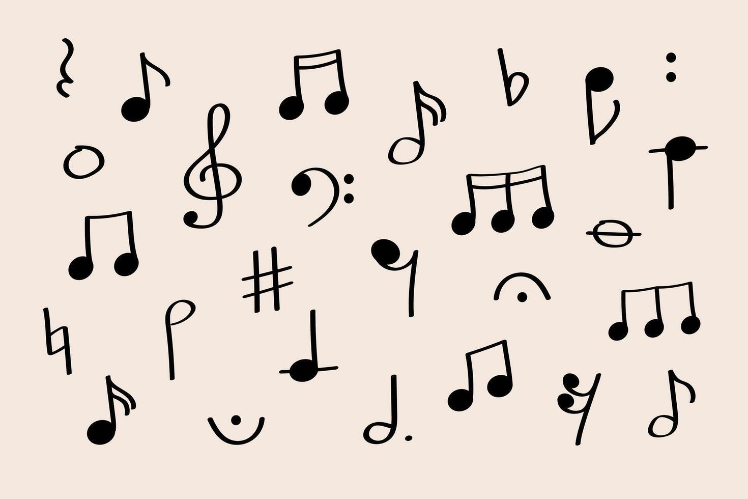 Isolated music notes and clefs set for International Jazz Day and Music Events. Large individual music symbols scattered on pastel background. Great for print, design, and events. vector