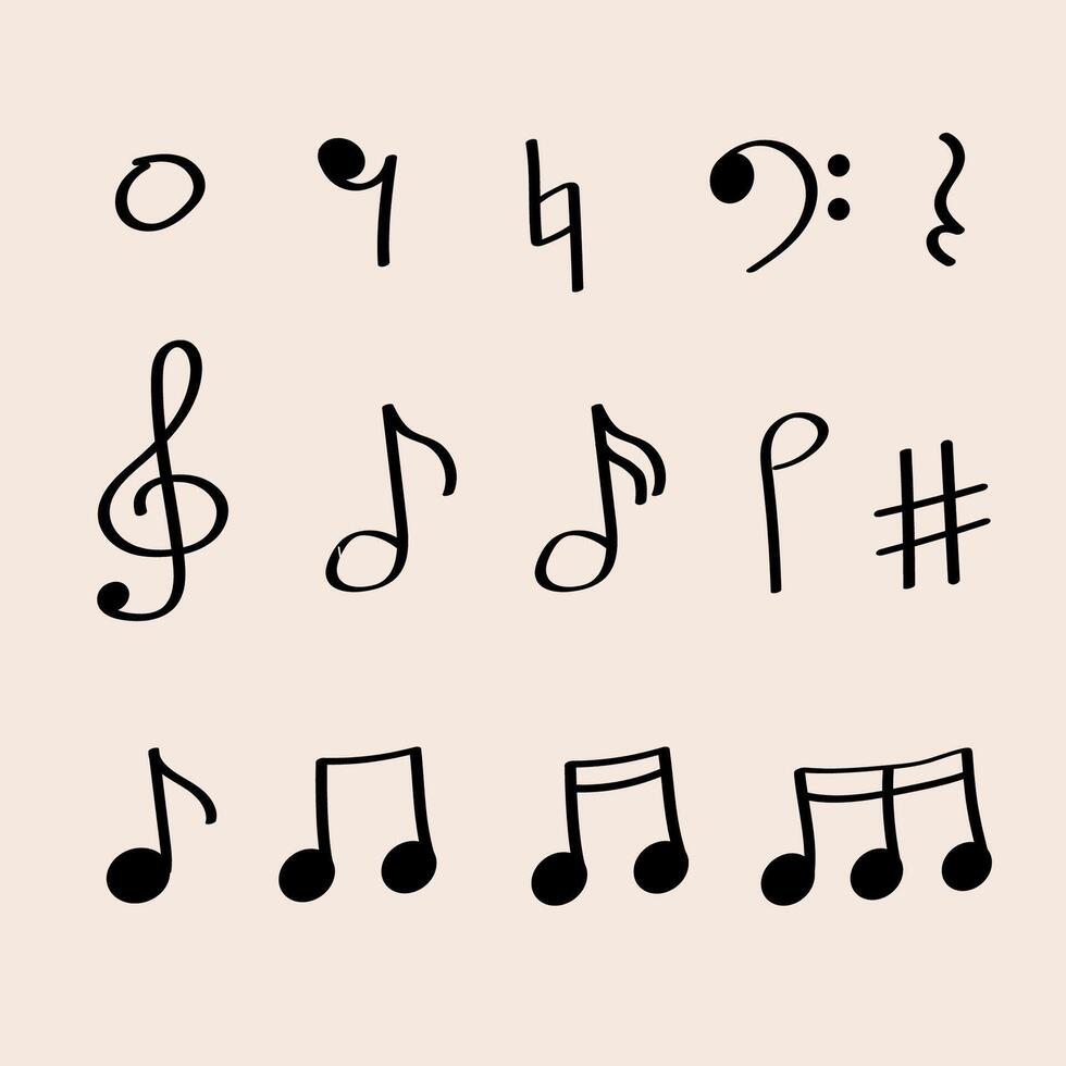 Set of musical notes and symbols on light pastel background vector