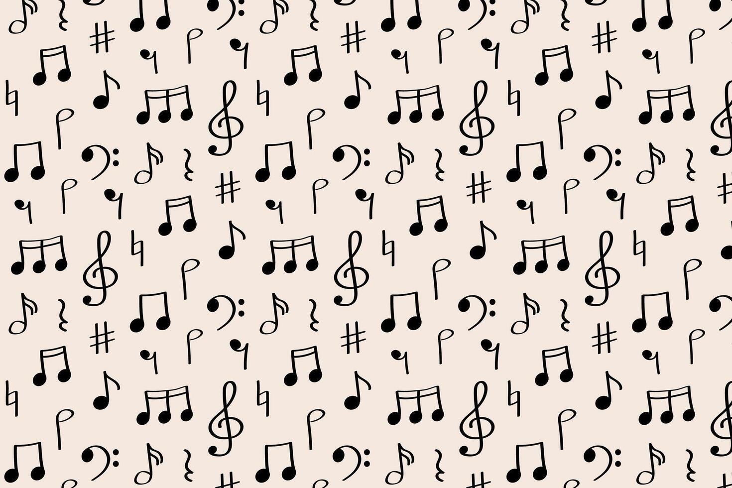 Dense pattern with music notes, rests, and sharp symbols vector