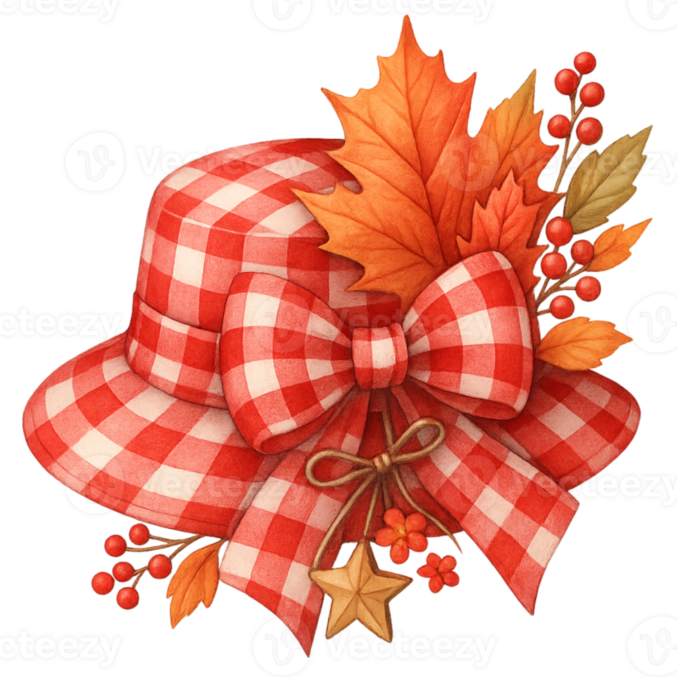 A red hat with a bow and leaves png
