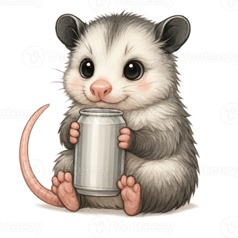A cute little possum holding a can of soda png
