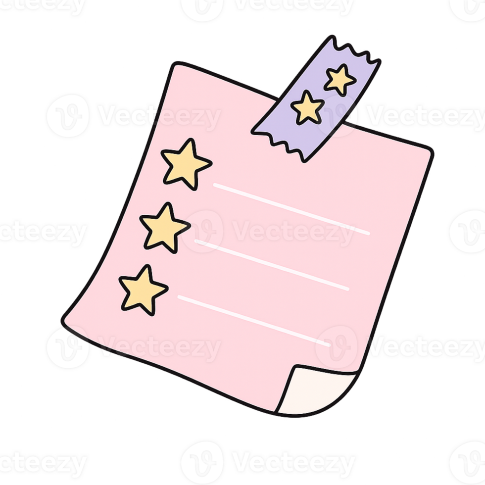 A pink paper with five stars on it png