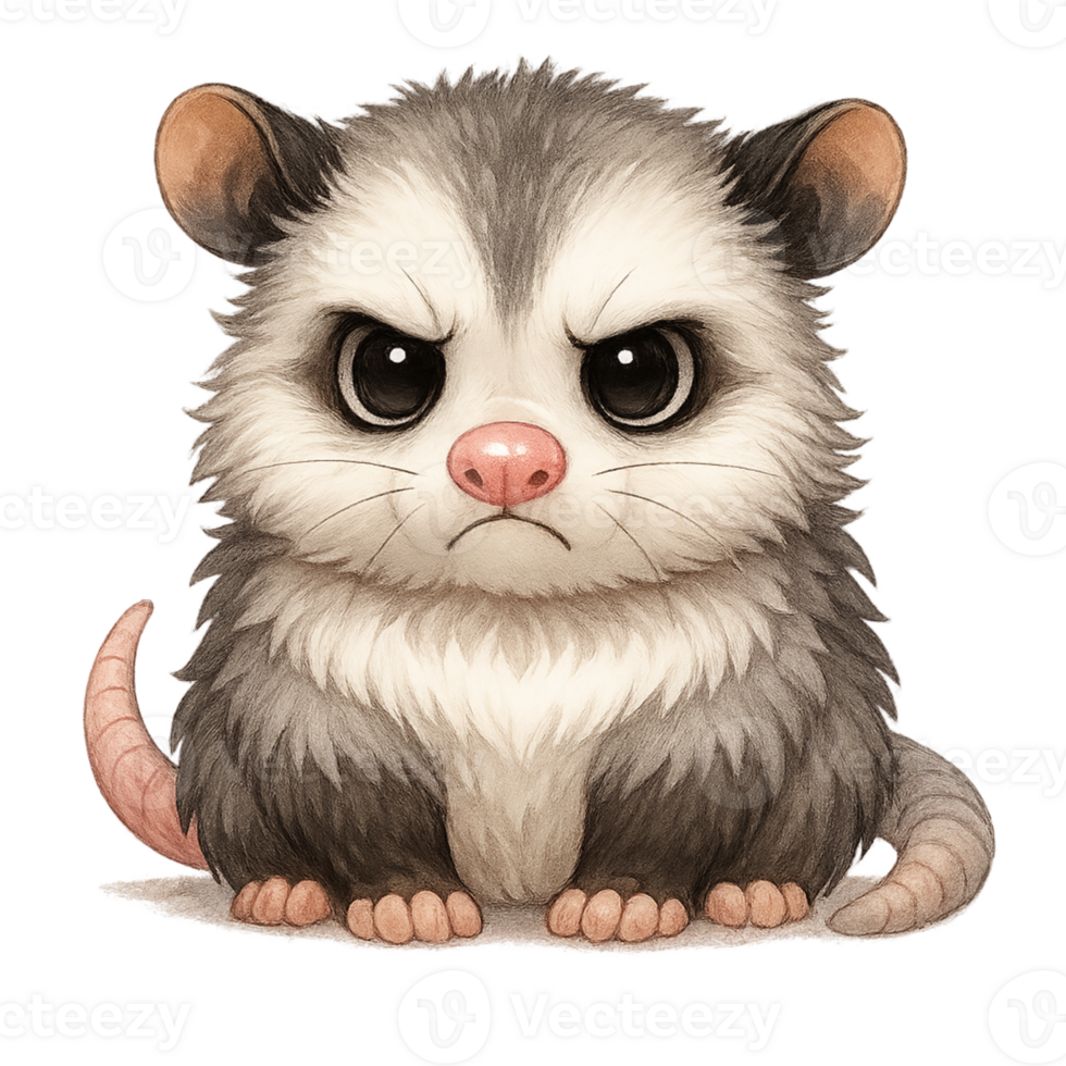 An angry possum sitting on the ground png