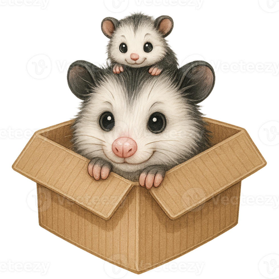 Two small possums in a box png