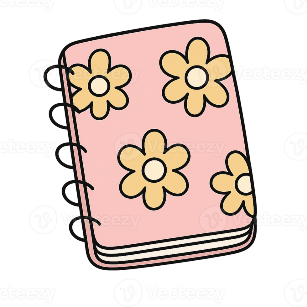 A pink notebook with flowers on it png