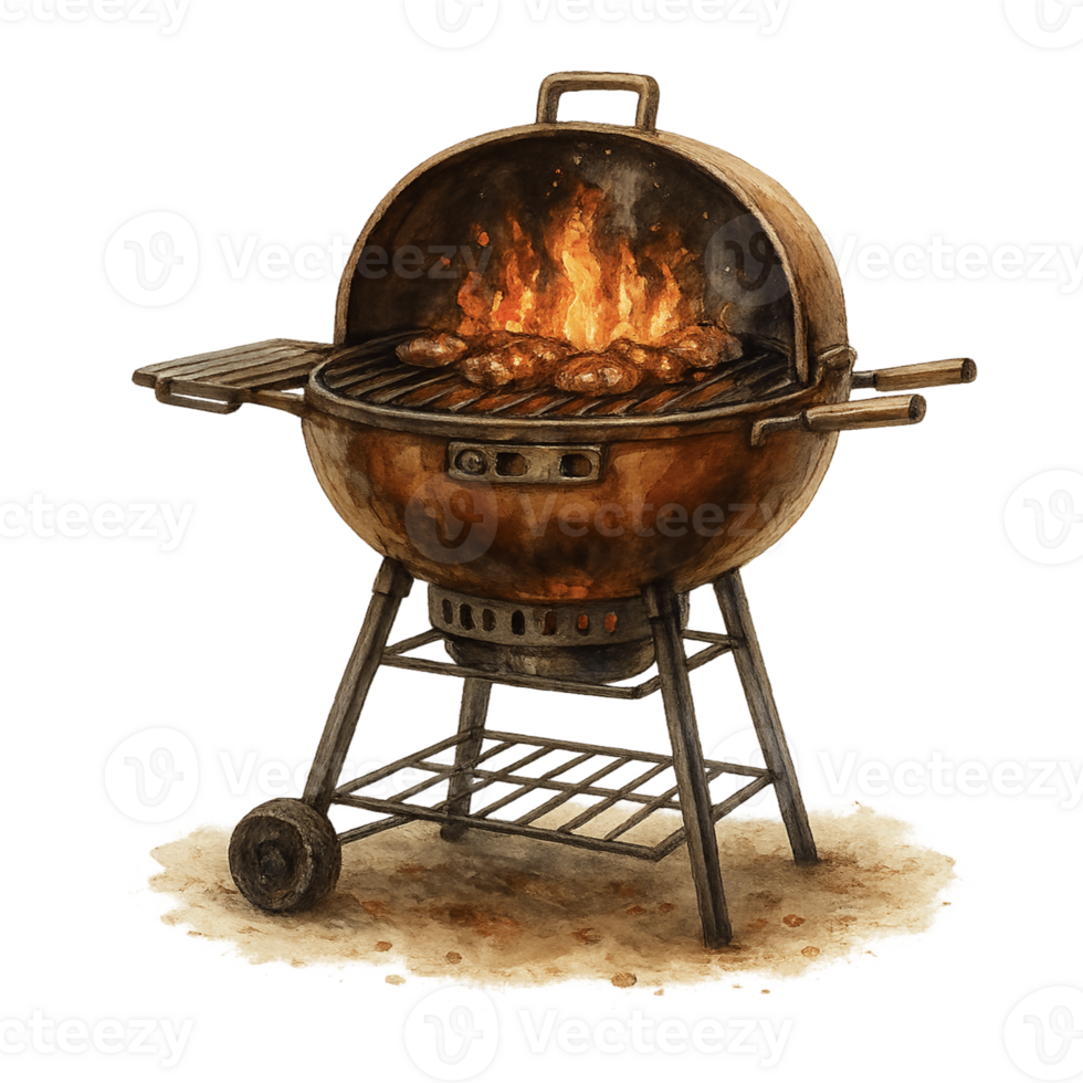 A barbecue grill with flames on it png