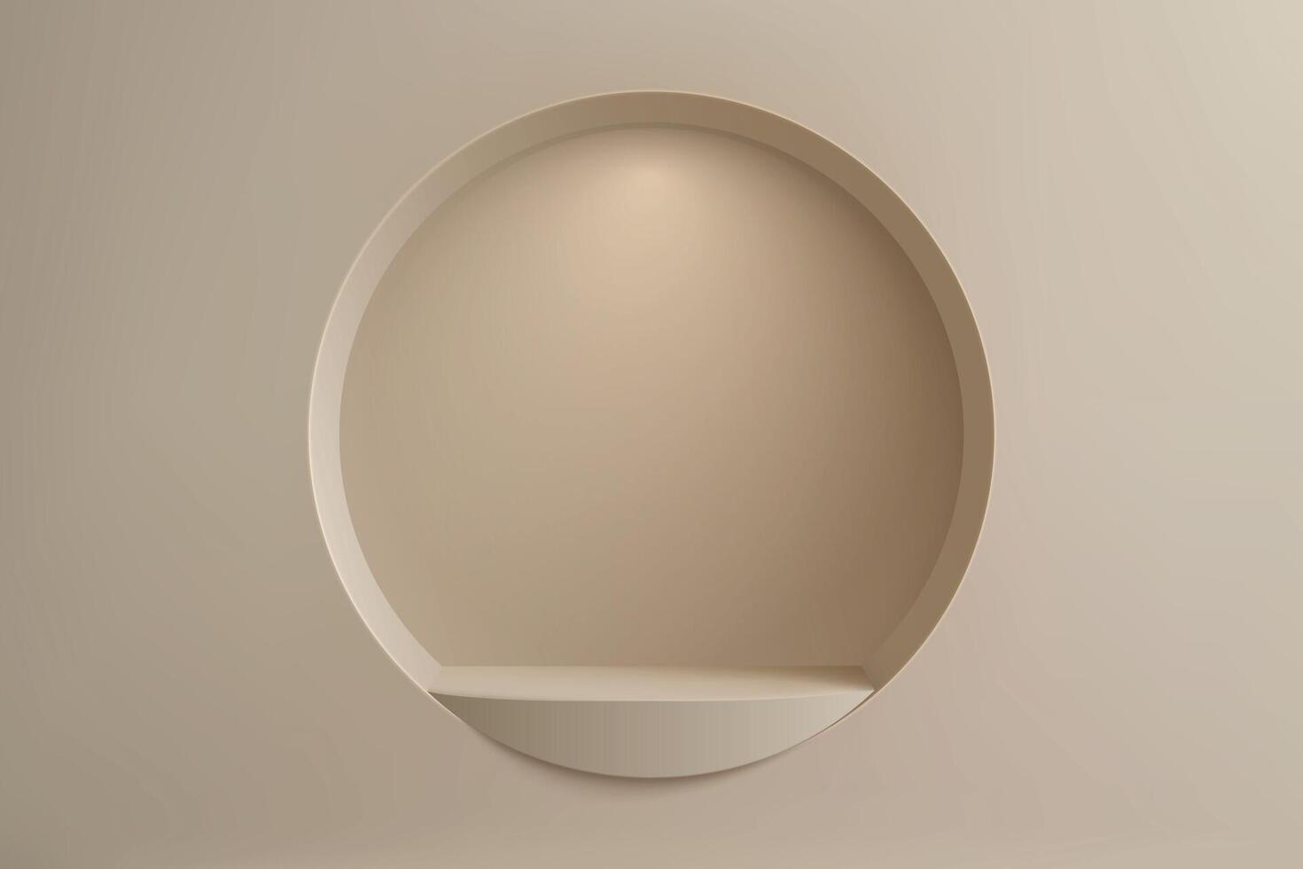 Beige interior wall with round architectural shelf niche and lighting vector