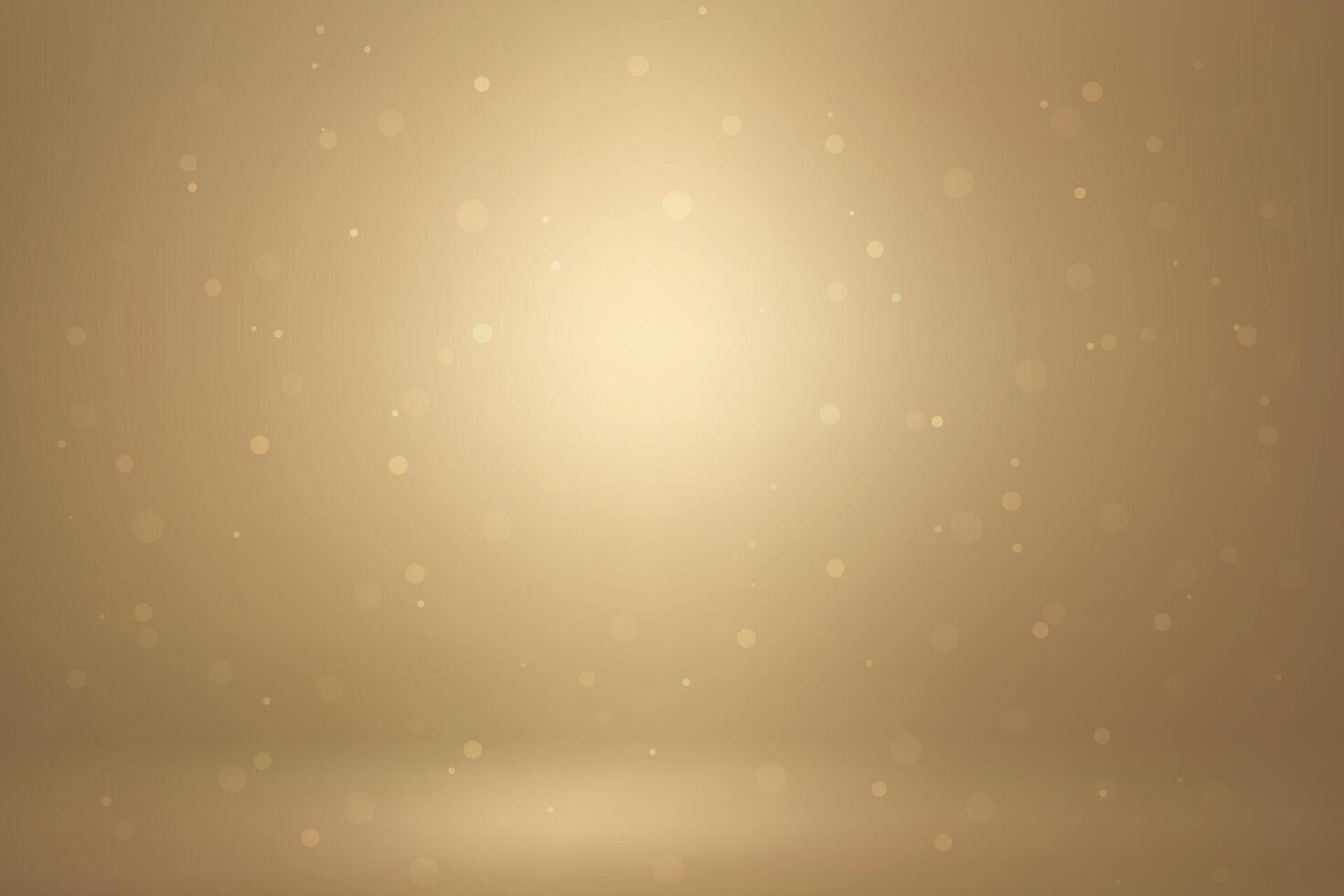 Golden glow background with center light and bokeh sparkles vector