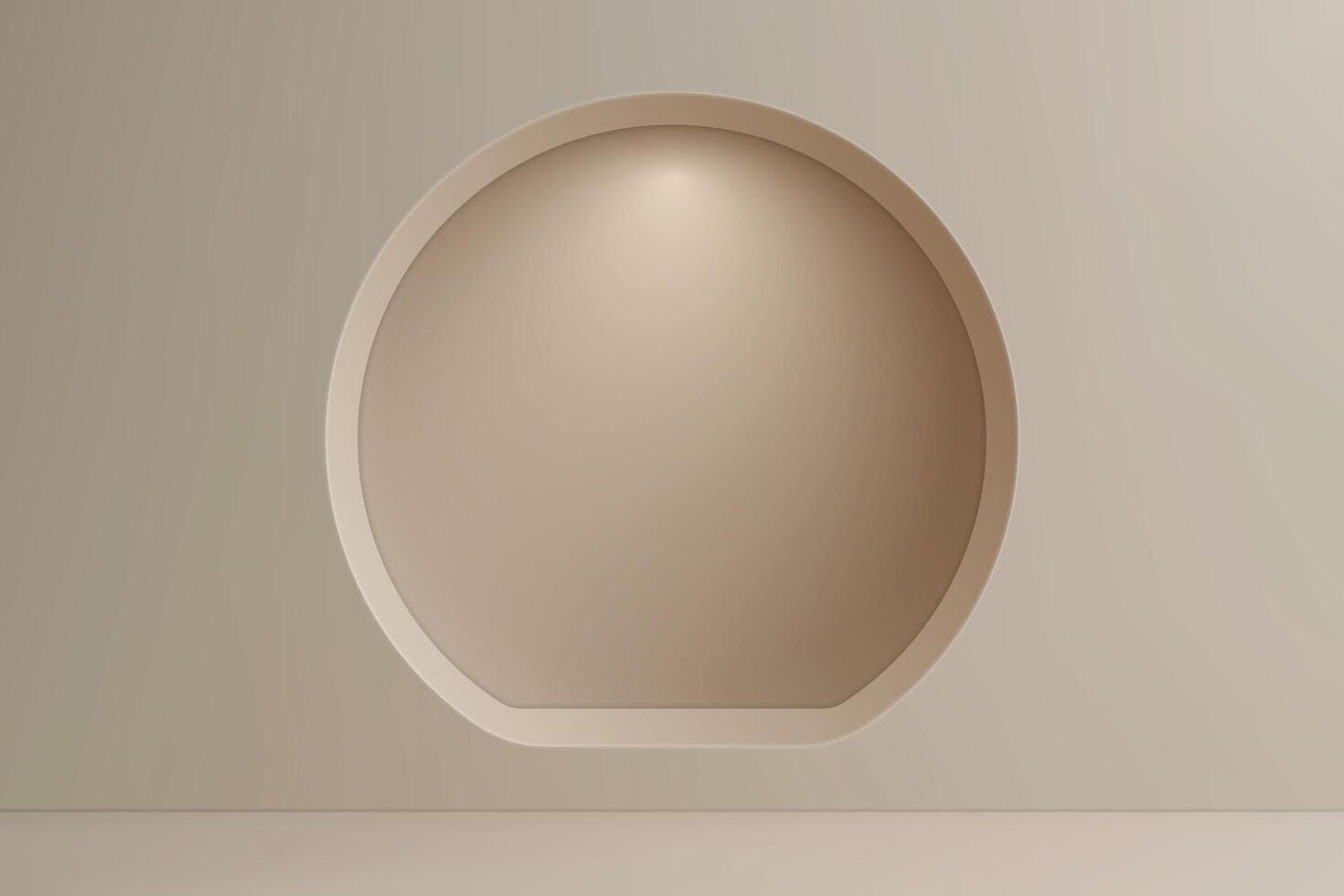 Circular cutout niche in beige wall with soft overhead lighting vector
