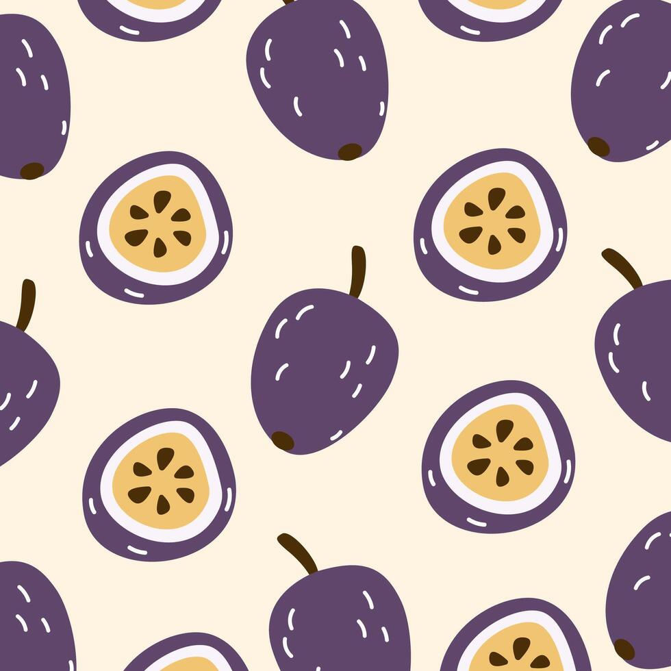 cute exotic pattern with juicy passion fruit, summer flat fruits, summer theme. Patterns for various products, prints. Fresh juicy summer print. Hand drawn retro illustration vector