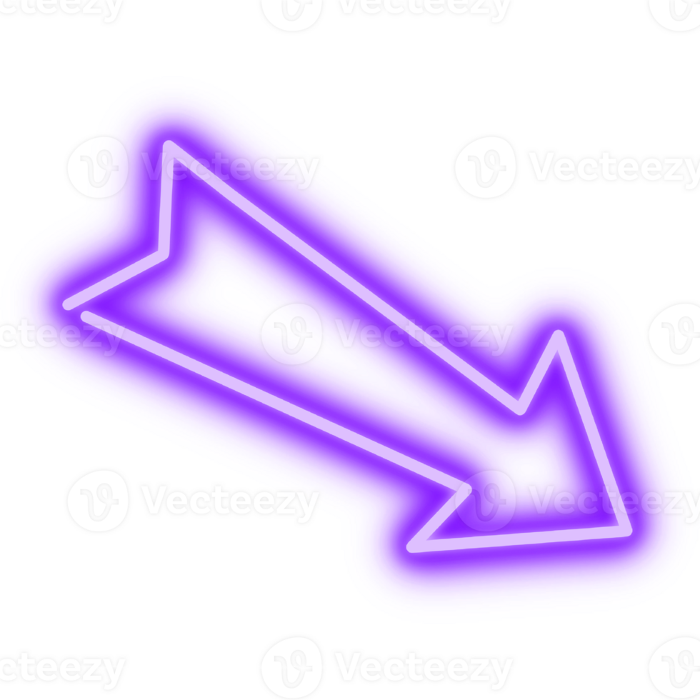 Purple LED neon Arrow. Arrow neon light. Neon colored png