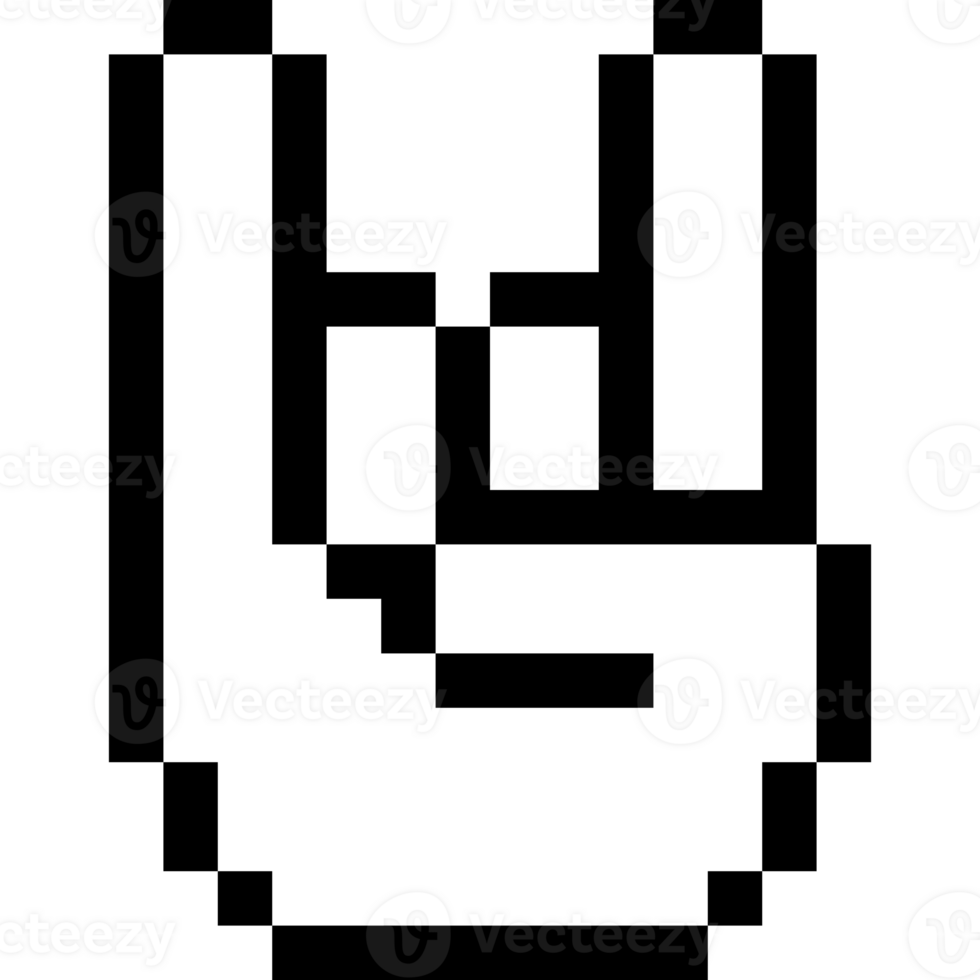 Pixel cursor. Devil horn hand symbol. Pixel art png