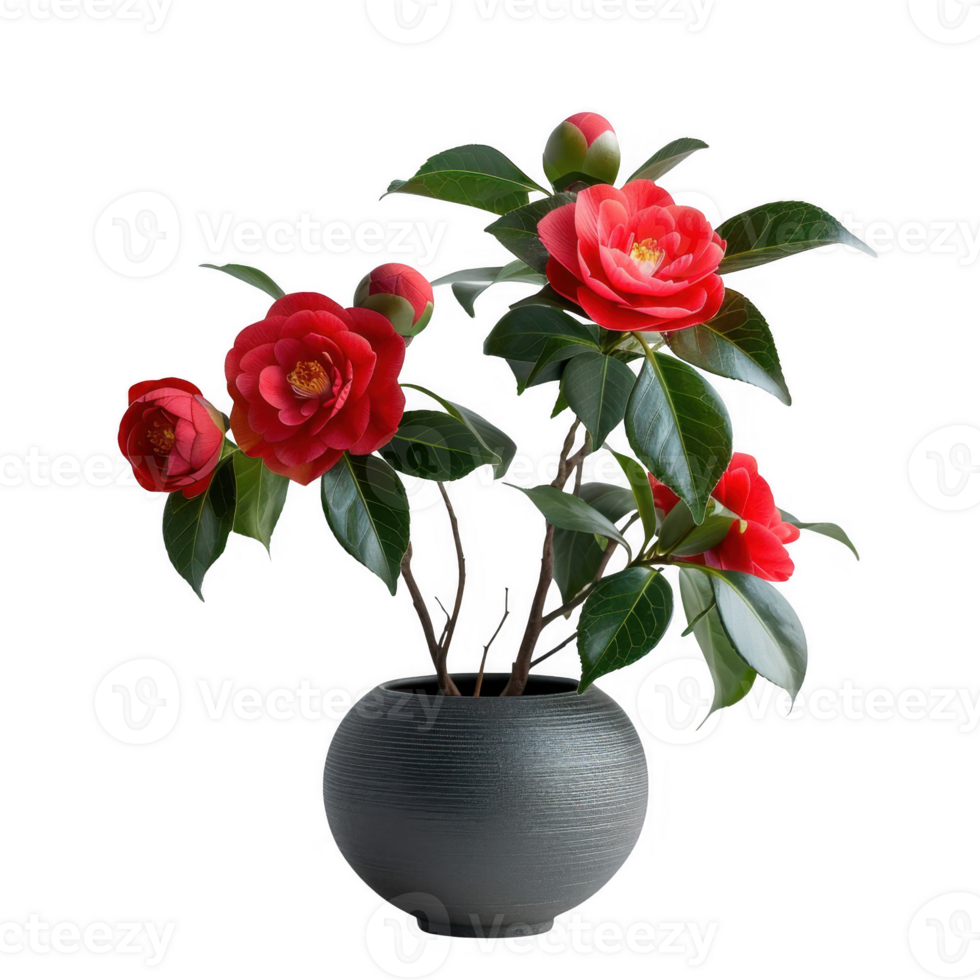 Camellia Ikebana Vase Photoshoot with Clear Background png