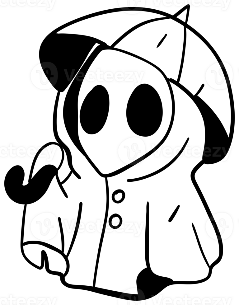 Cartoon Shy Ghost With Umbrella Sticker png