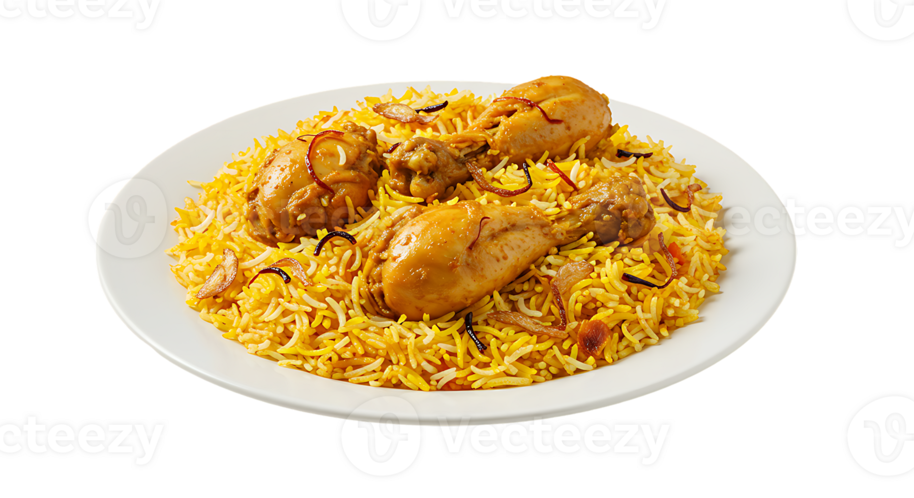 Traditional Chicken Biryani Plated on Transparent Background png