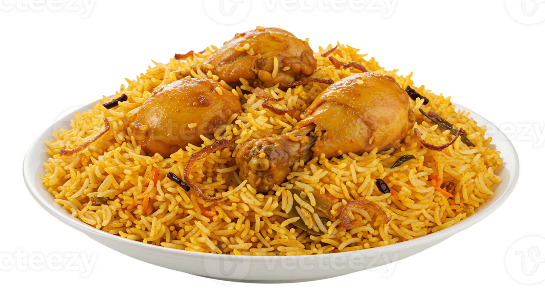 Full Chicken Biryani Serving on a Clear Background png