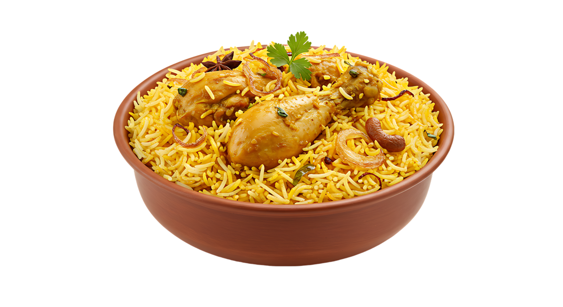 Tempting Chicken Biryani Rice Plate on Transparent Background png