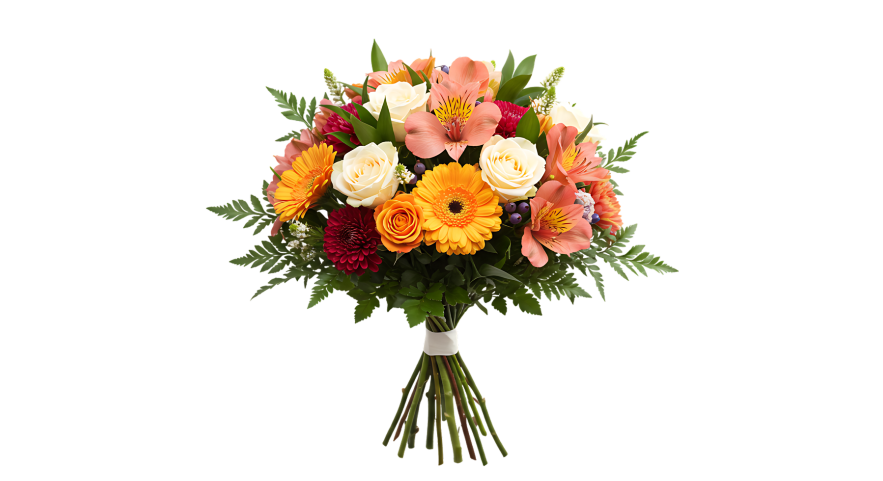 Fresh cut flowers bouquet with transparent background png