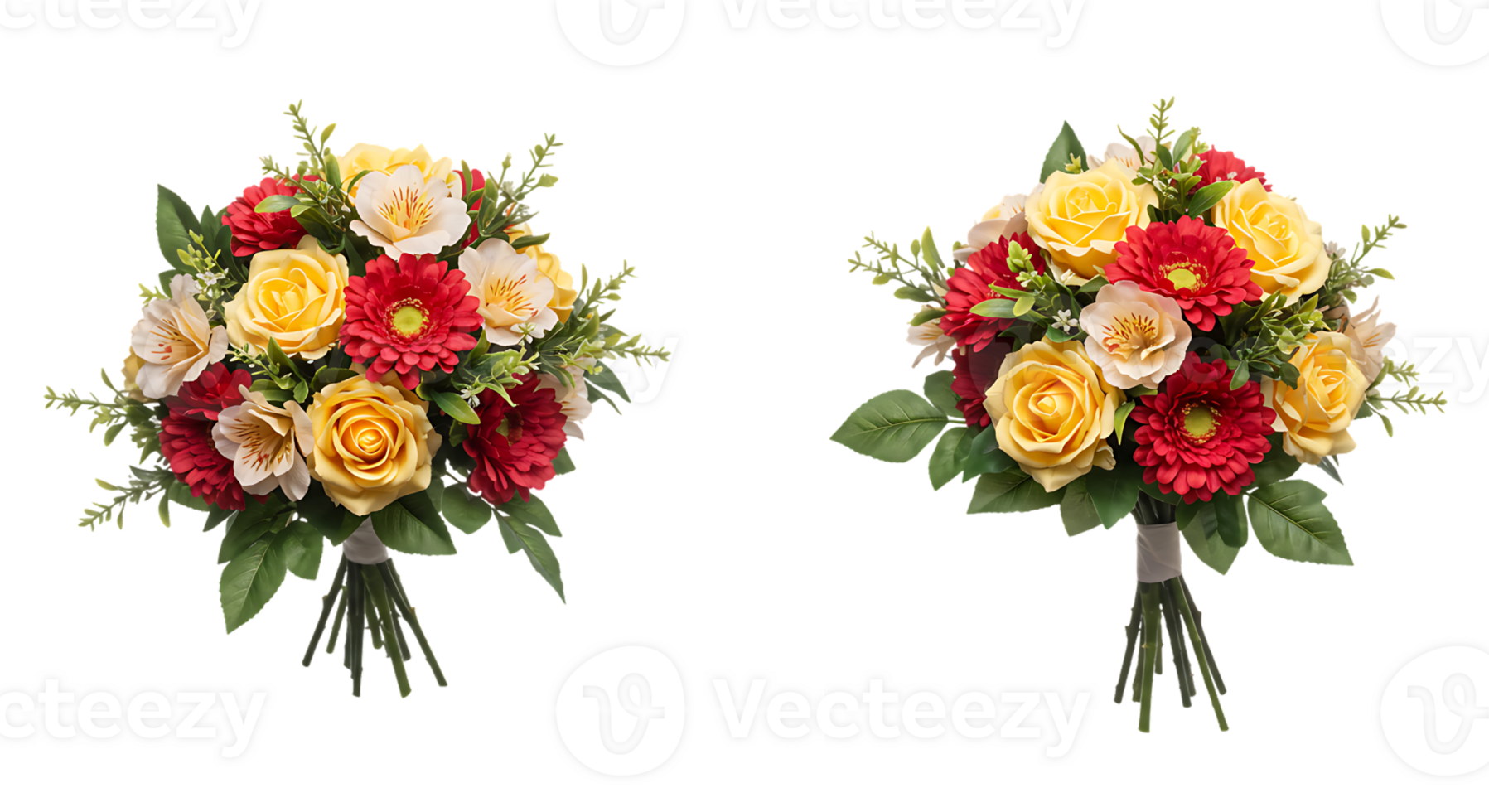 Vibrant seasonal flowers arranged in a bouquet, isolated png