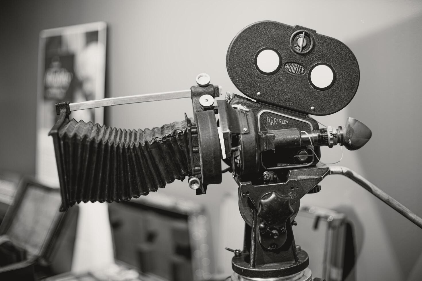 Arriflex 35, from Arri Germany handheld newsreel camera design by Erich Kastner with butterfly mirror shutter. 12 May 2024, Bangkok, THAILAND. photo