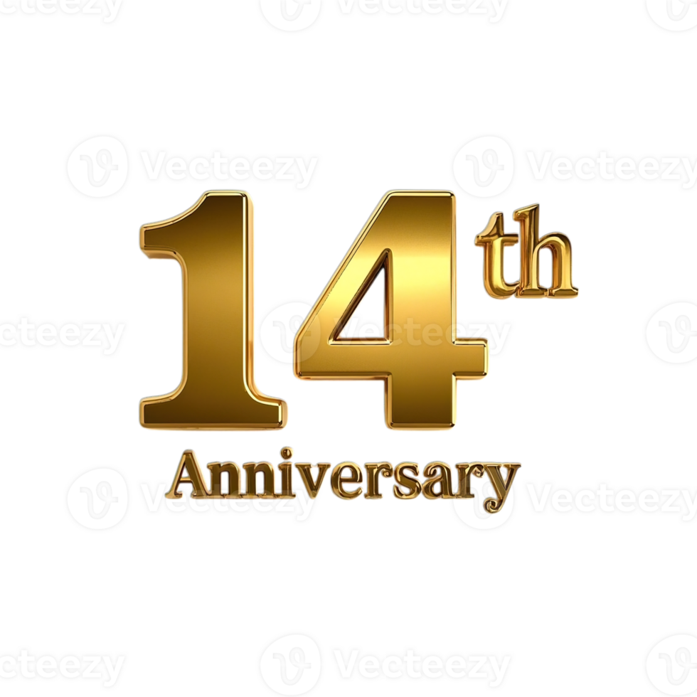 14th Anniversary Golden Number Celebration Design Elegant Gold 3D Realistic Festive Special Occasion png