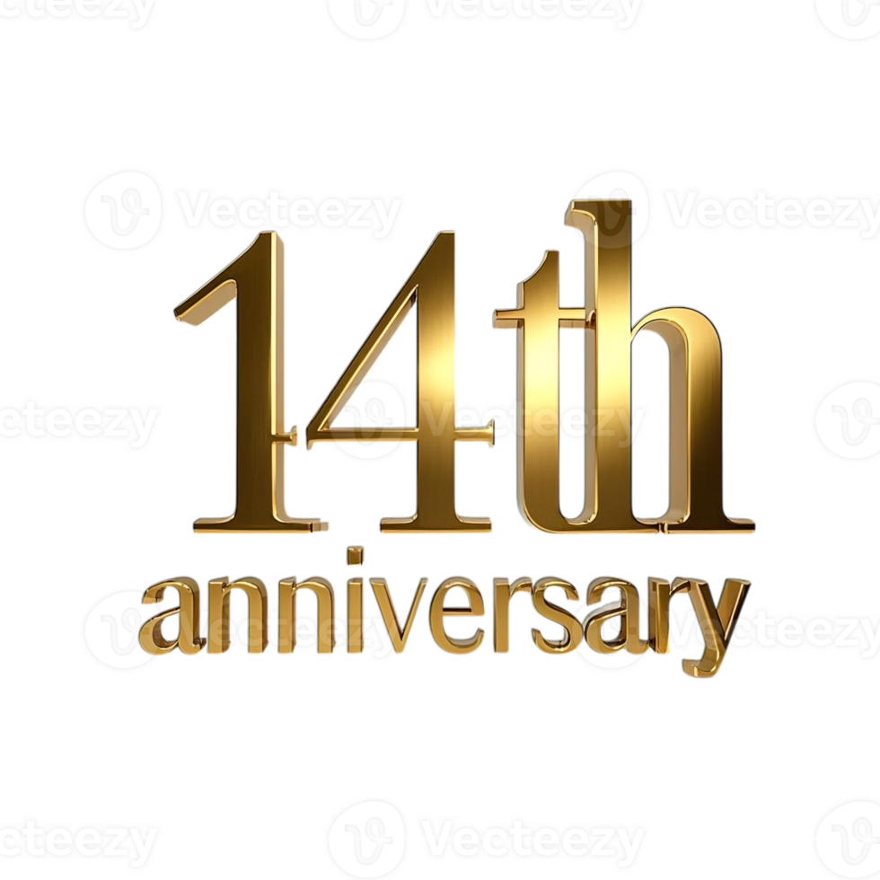 Gold 14th Anniversary Celebration Elegant Design Luxury Golden Number 3D Render Festive Event png