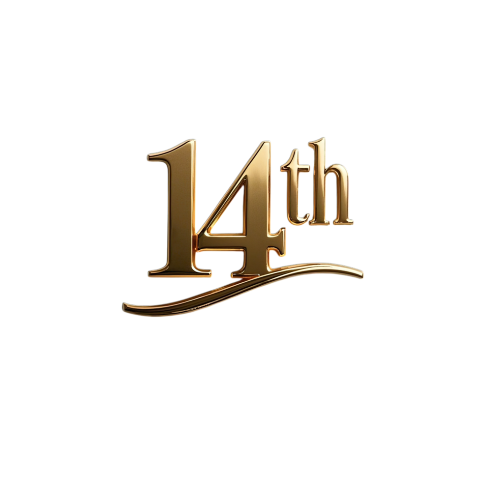 Elegant Golden 14th Anniversary Number Design Graphic day art year date card shiny event party image png
